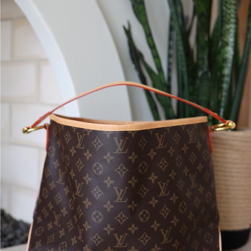 Brown Monogram Shoulder Bag with Tan Trim